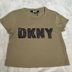 DKNY Olive Green Sequin Logo Tee